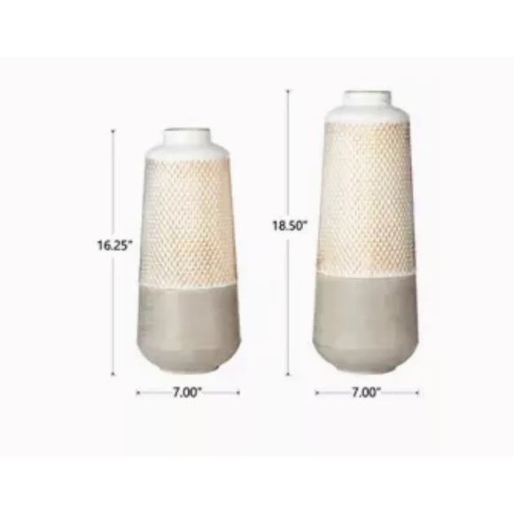 New GLITZHOME Farmhouse Modern Vase Set Of 2 16 & 18" Metal Large Contemporary - Picture 8 of 10
